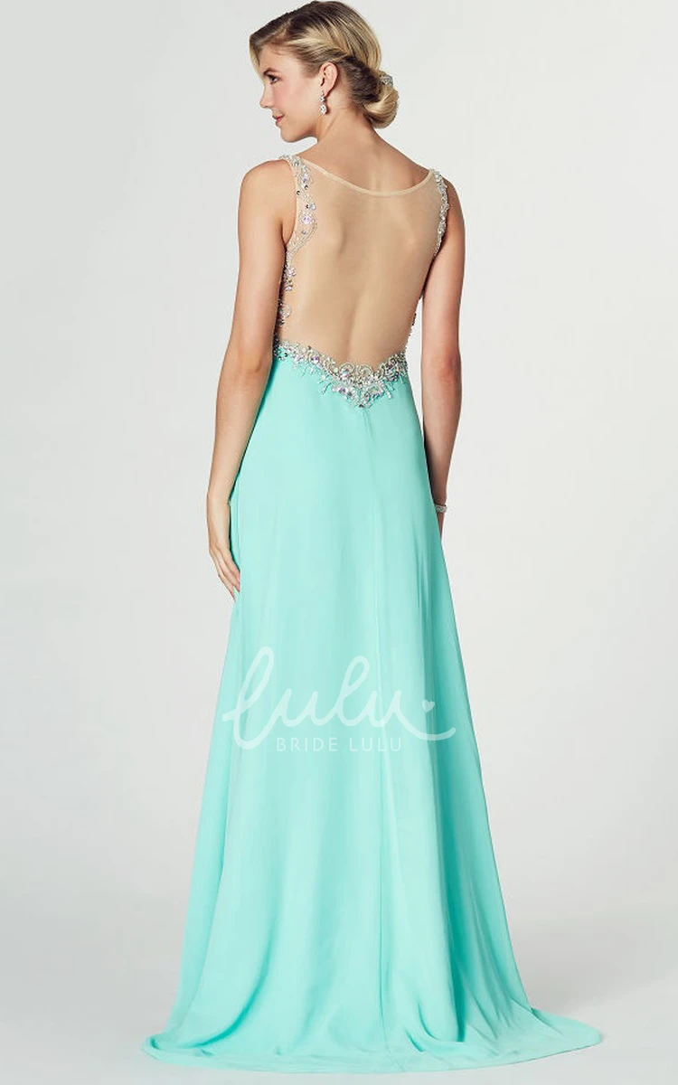 Bateau Neck Sleeveless Chiffon Prom Dress With Criss-Cross Detail