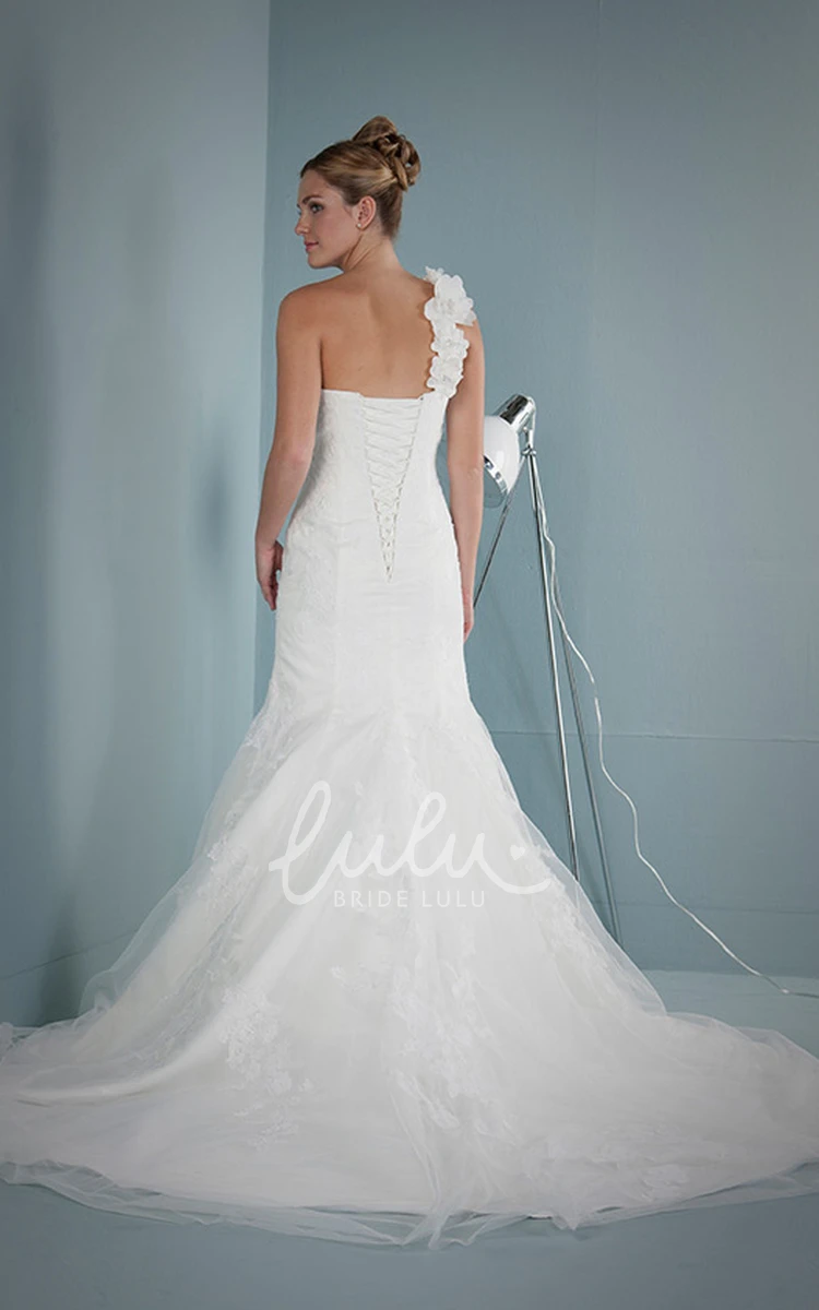 Floral Satin Sheath Wedding Dress with Appliques and Corset Back