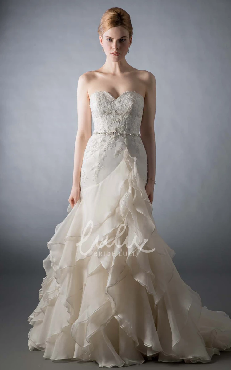 A-Line Organza Wedding Dress with Sweetheart Neckline and Cascading Ruffles Beautiful Bridal Gown