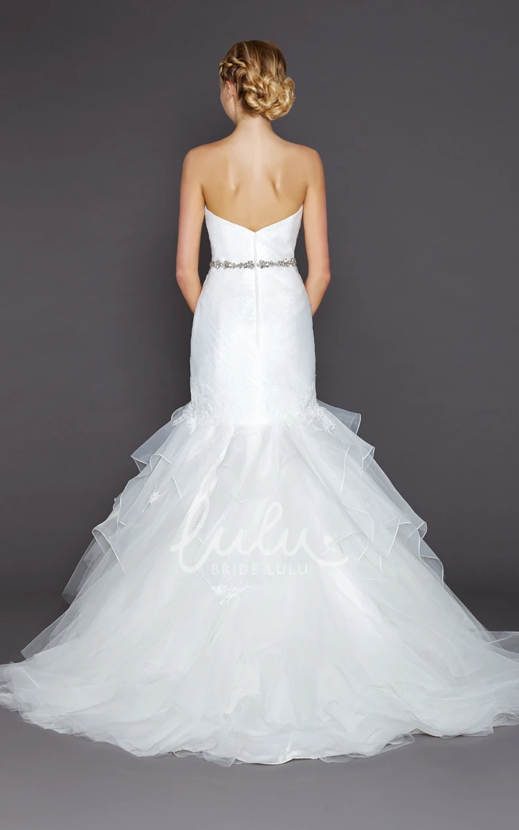 Jeweled Tulle Wedding Dress with Ruffles and Lace A-Line Strapless