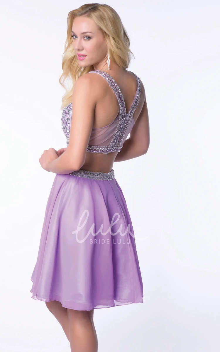 Sleeveless Chiffon Short Homecoming Dress with Bling Bust Two-Piece Classy Women