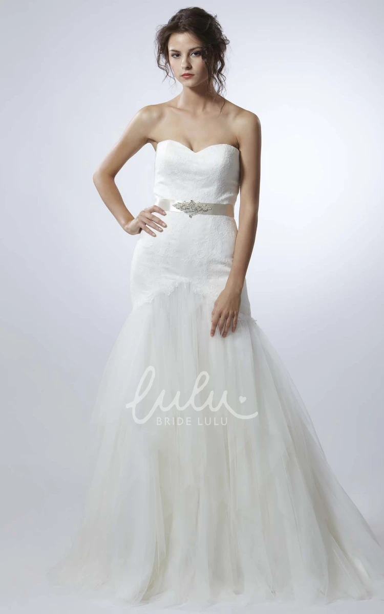 Strapless Ruffled Tulle Wedding Dress with Backless Style Mermaid Cut