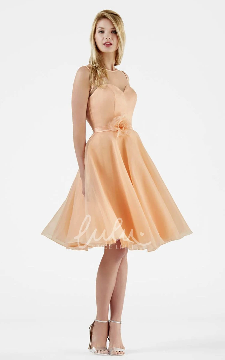 A-Line Sleeveless Organza Bridesmaid Dress with Floral Design in Knee-Length