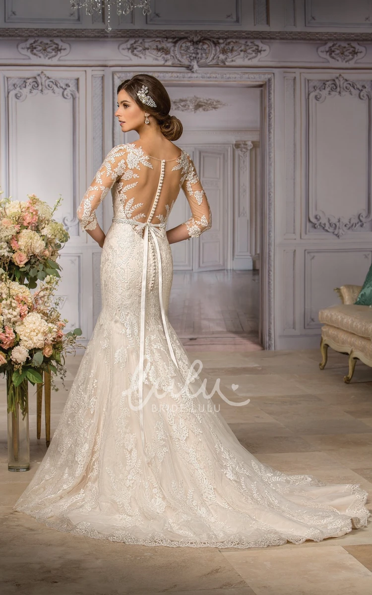 V-Neck Mermaid Wedding Dress with Sleeves and Appliques