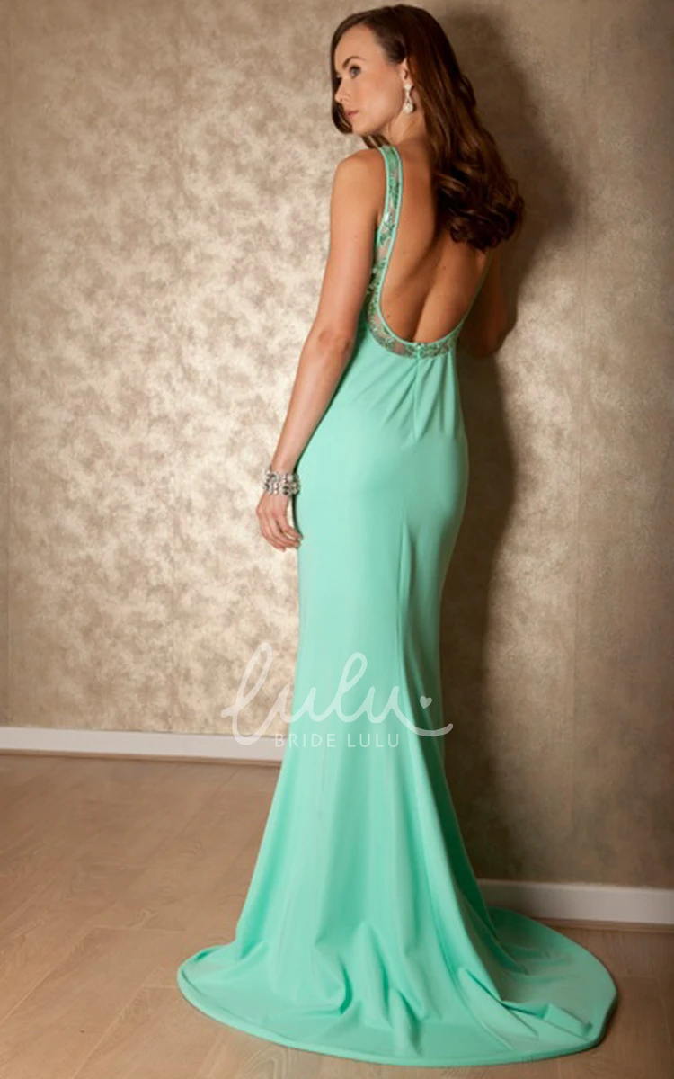 Beaded Strapped Sleeveless Jersey Prom Dress Modern Mermaid Style