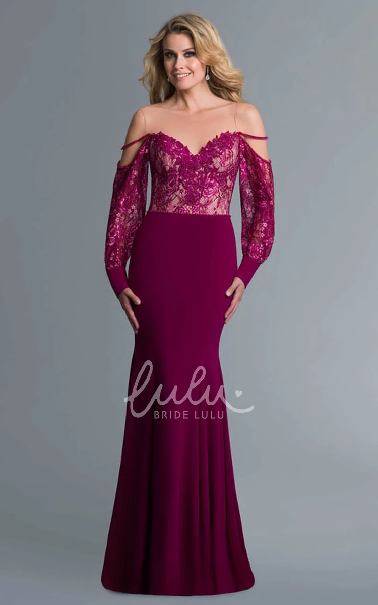 Off-Shoulder Balloon Sleeve Lace Sheath Formal Dress