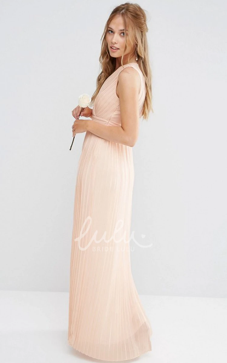 V-Neck Sleeveless Chiffon Bridesmaid Dress with Pleats and V Back Elegant Bridesmaid Dress