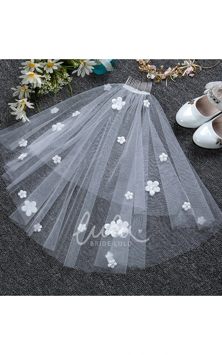 Double Layer Floral Tulle Flower Girl Veil Simple Style