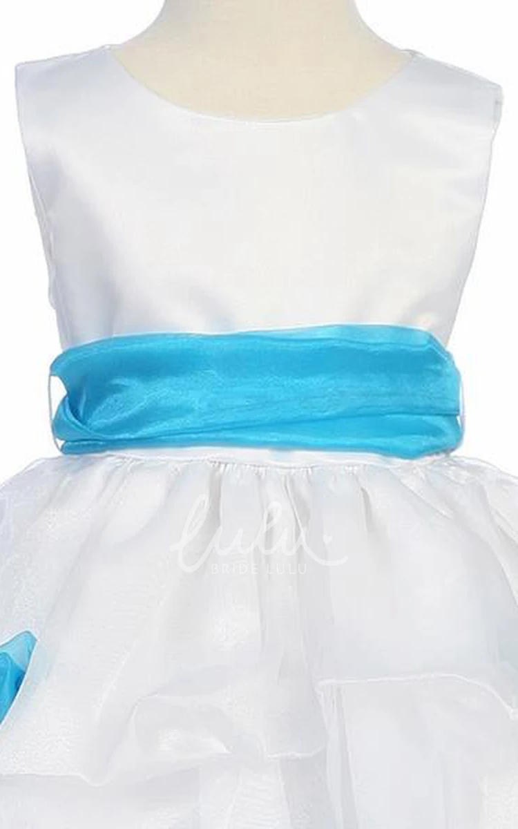 Organza & Satin Flower Girl Dress Ruched Tea-Length