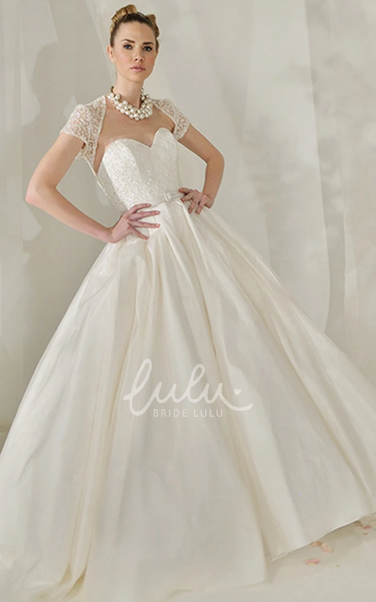 Cap-Sleeve Satin A-Line Wedding Dress with Beaded Sweetheart Neckline