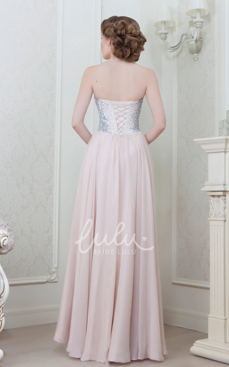 Beaded A-Line Chiffon Evening Dress Sweetheart Floor-Length Pleats