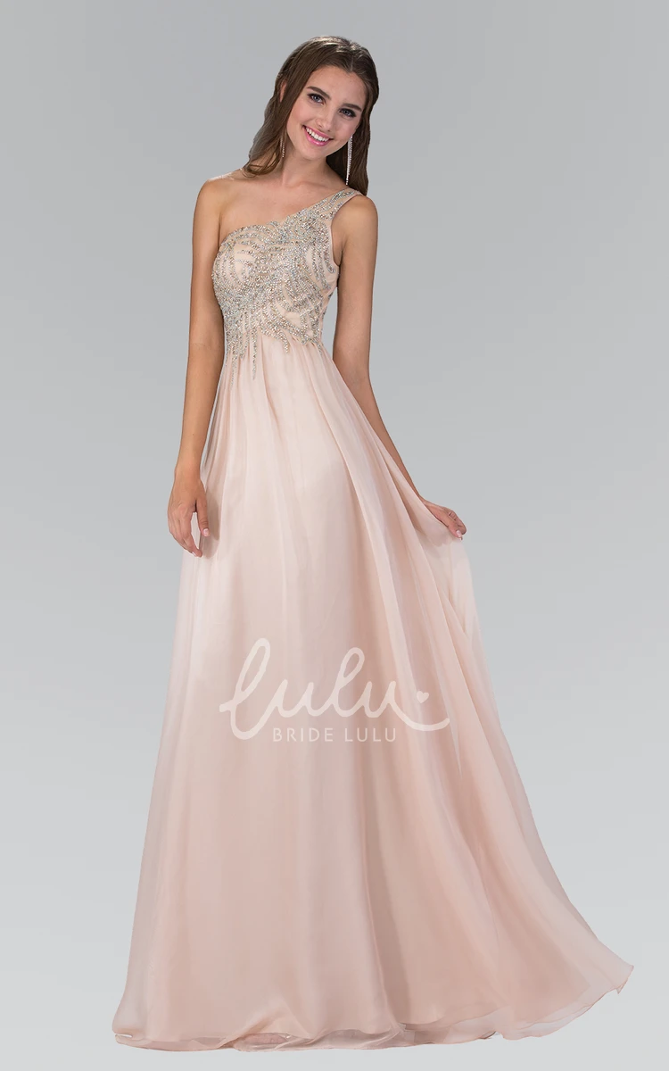 One-Shoulder Beaded Bridesmaid Dress in A-Line Floor-Length