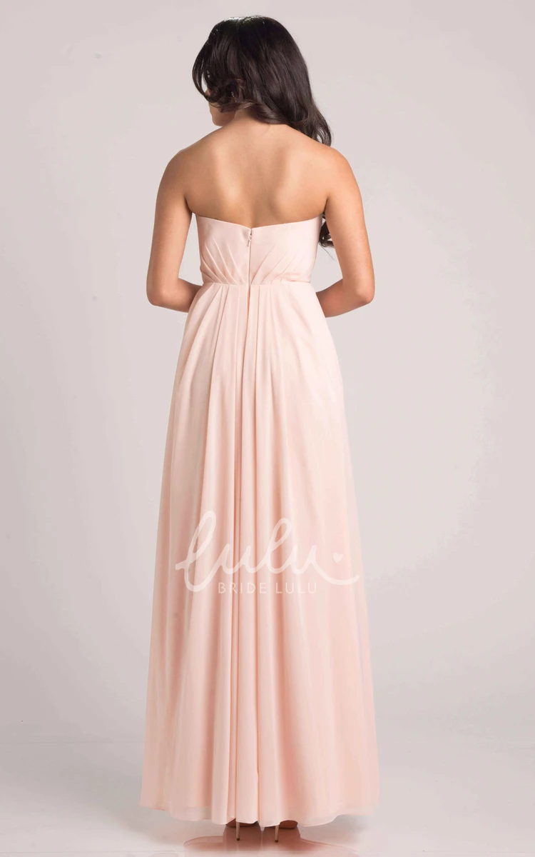 Chiffon Dress with Front Draping and Floral Accents Sweetheart Neckline