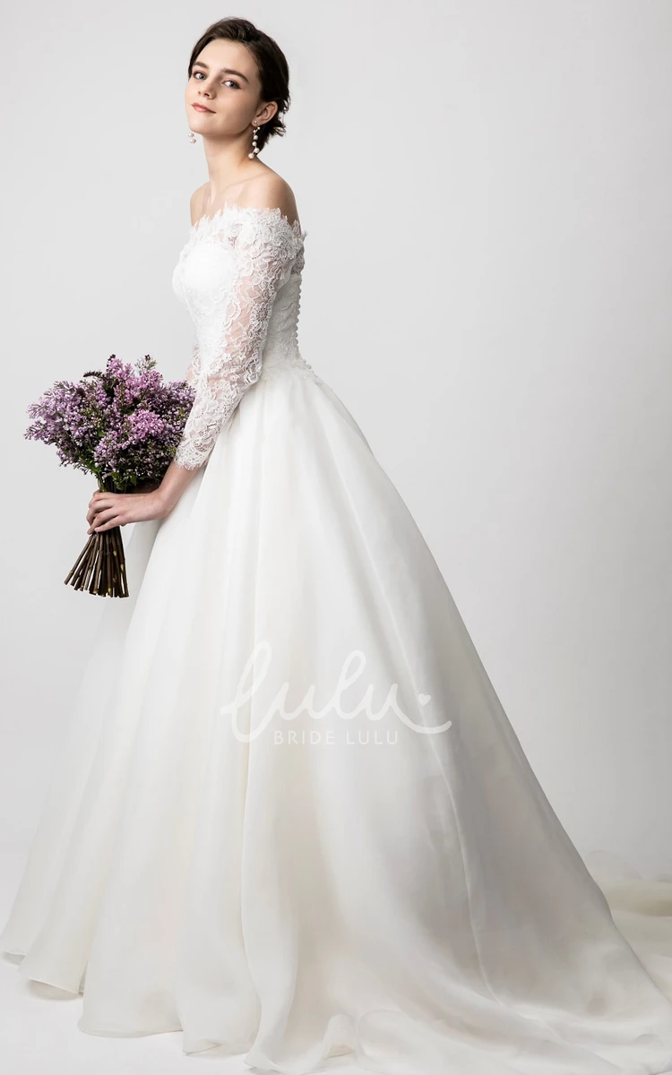 Tulle Ball Gown Off-the-shoulder Wedding Dress with Ruching Modern & Long Sleeve
