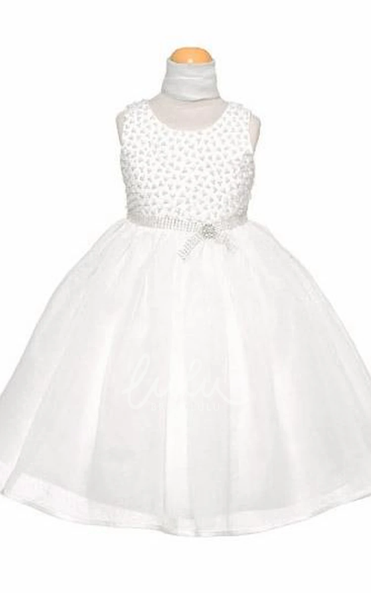 Beaded Organza & Satin Flower Girl Dress with Cape Tea-Length Wedding Dress