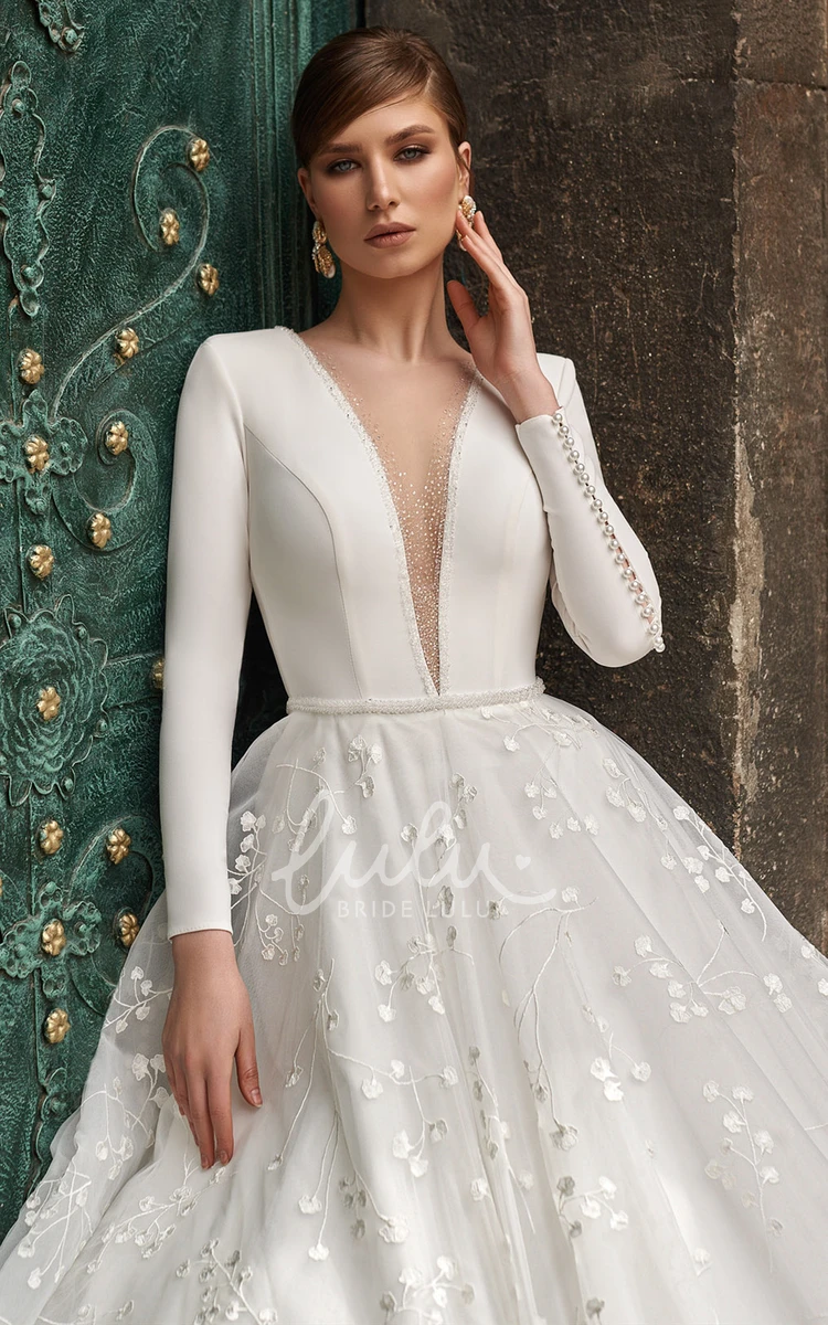 Satin A Line Wedding Dress with Appliques and Beading Simple and Elegant