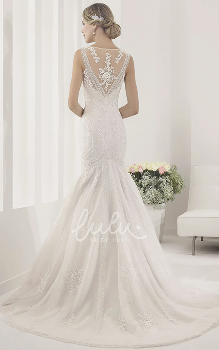 Lace Mermaid Wedding Dress with V-Neck and Sequin Embellishments