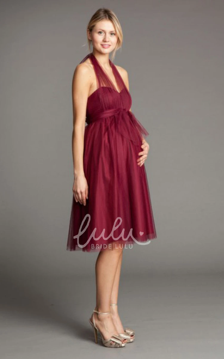 Knee-Length Sleeveless Tulle Bridesmaid Dress with Bow Classy Bridesmaid Dress