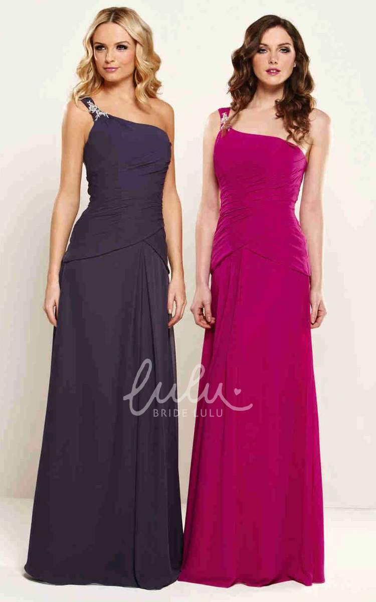 Maxi Chiffon Bridesmaid Dress with One-Shoulder and Ruched Detailing