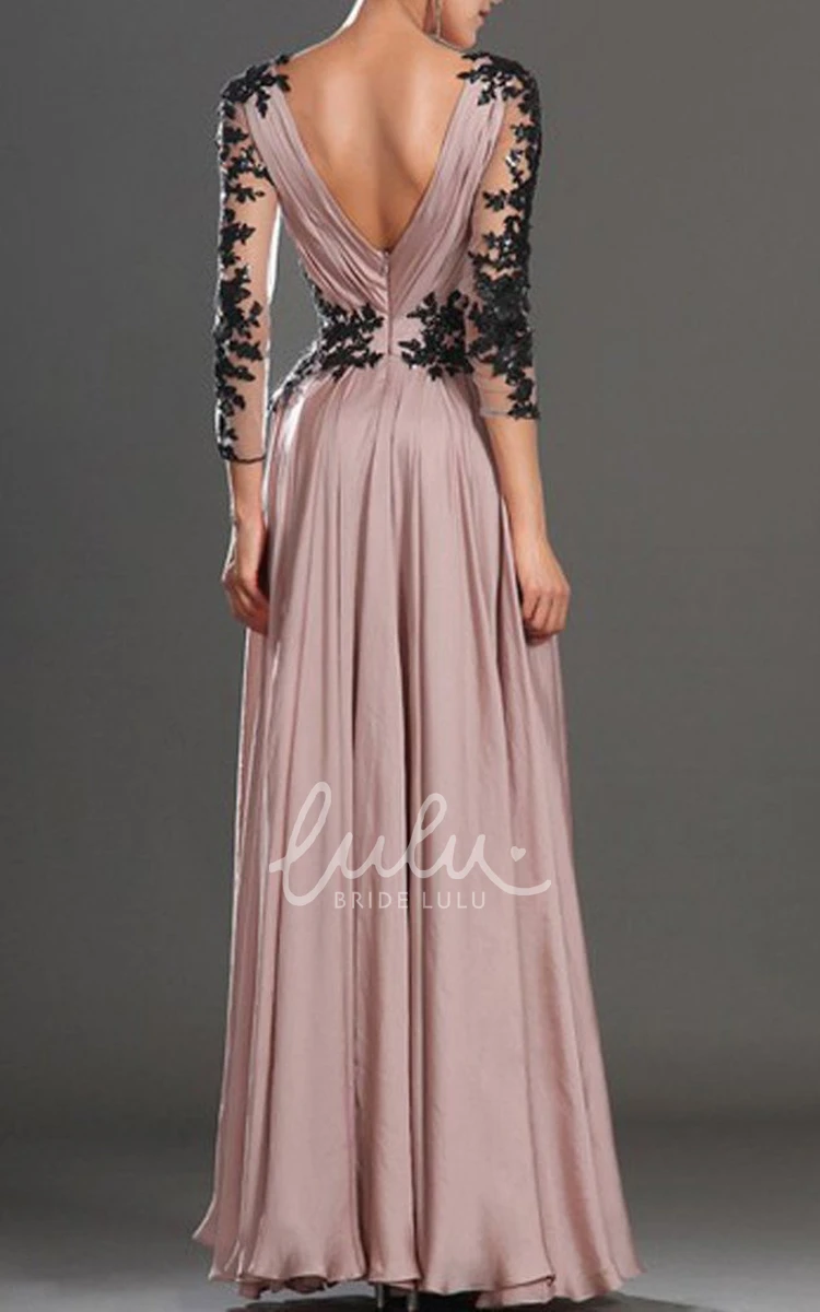 Elegant Chiffon A-Line V-Neck Dress with Illusion Sleeves