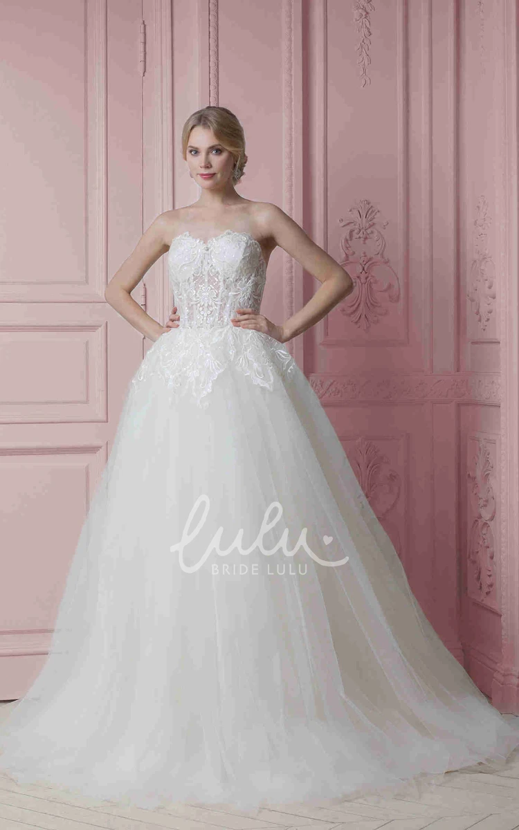 Appliqued Sleeveless A-Line Tulle Wedding Dress Long Bridal Gown