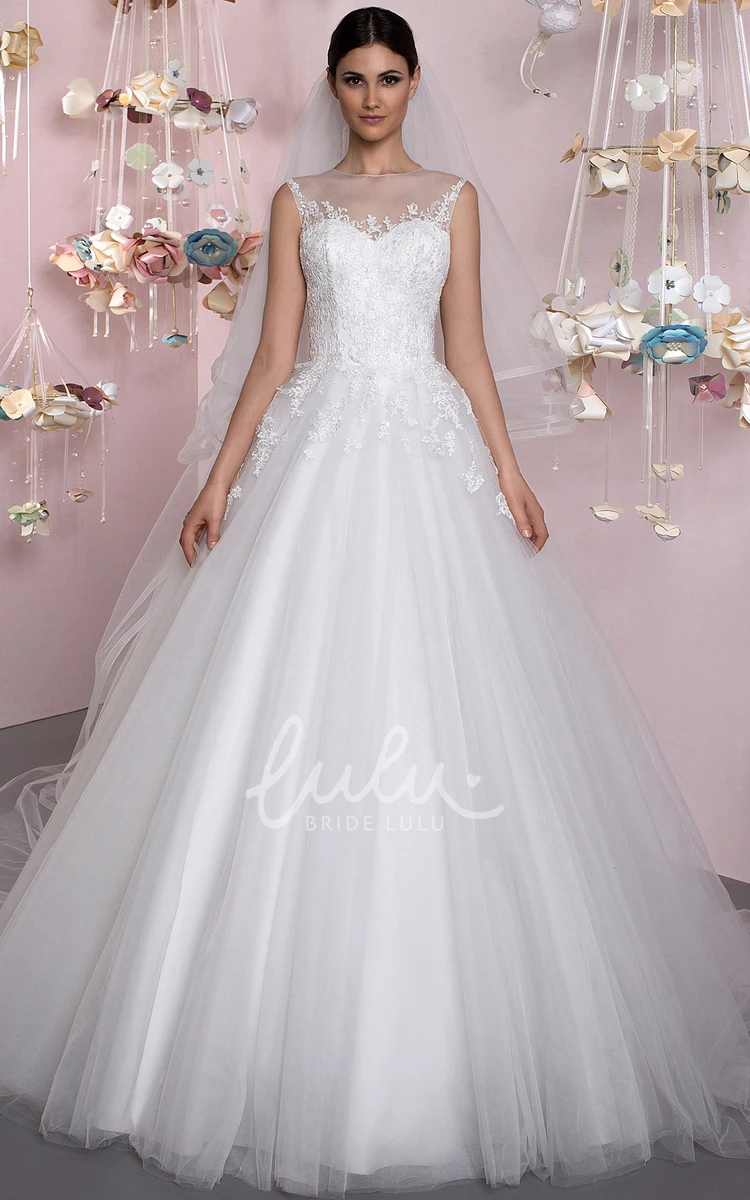 Jewel Appliqued Tulle Wedding Dress with Court Train