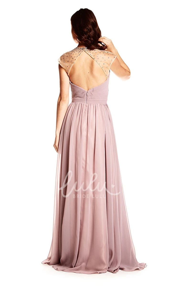 Chiffon Criss-Cross Cap Sleeve Prom Dress Elegant High Neck Style