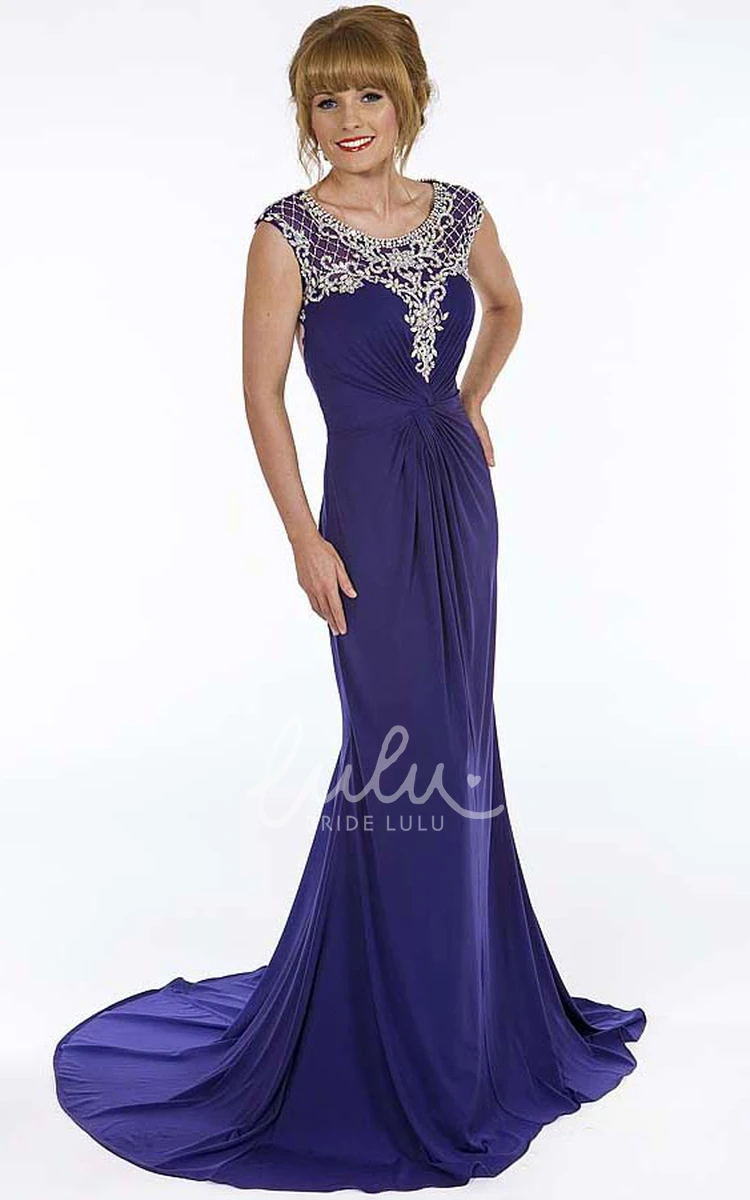 Cap-Sleeve Ruched Chiffon Prom Dress With Beading Elegant Chiffon Prom Dress with Cap-Sleeves and Beading