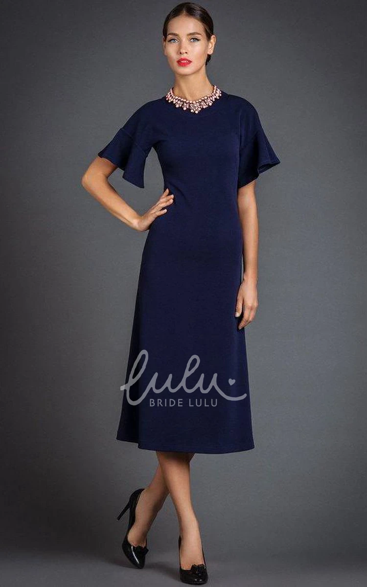 Tea-Length A-Line Formal Dress with Bell Sleeves