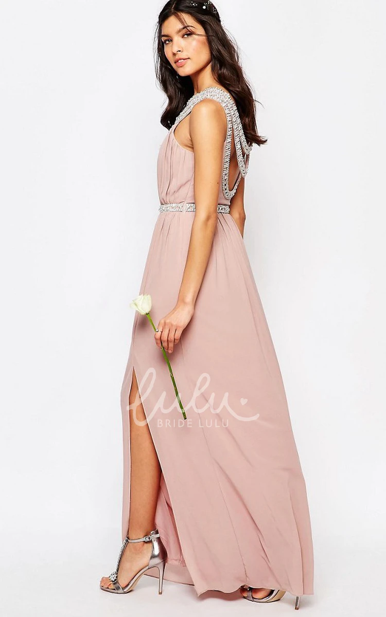 Beaded Sleeveless Chiffon Bridesmaid Dress Ankle-Length Elegant