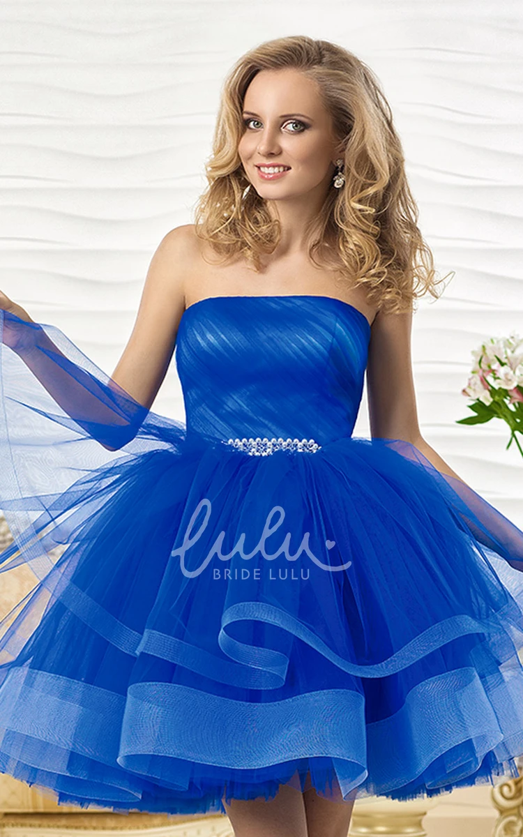 Tiered A-Line Tulle Prom Dress with Ruffles and Waist Jewelry