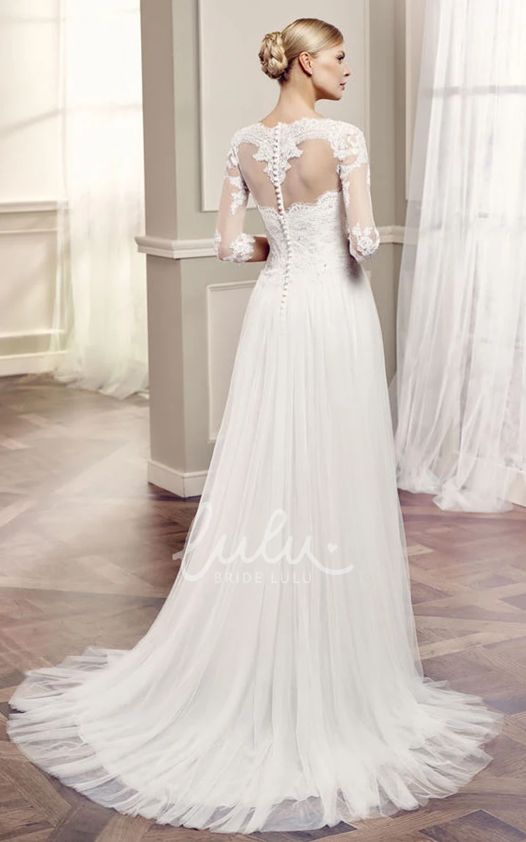 Half Sleeve Tulle Bateau Wedding Dress with Beaded Details Classy Bridal Gown