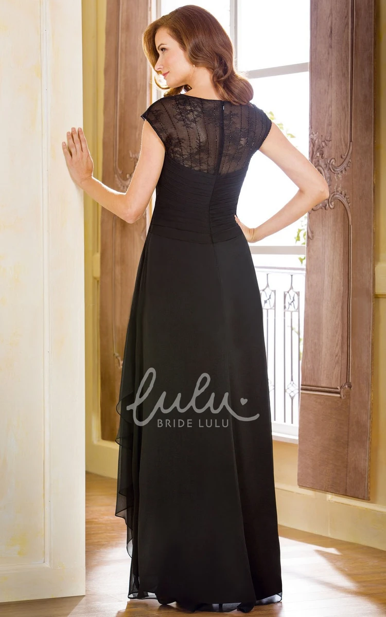 A-Line Mother of the Bride Dress with Cap Sleeves and Illusion Back