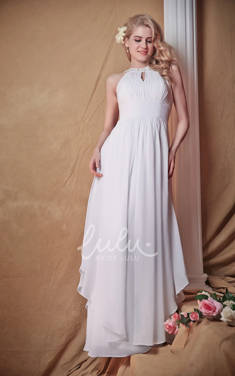 Halter Chiffon Wedding Dress with Keyholes and Asymmetrical Design