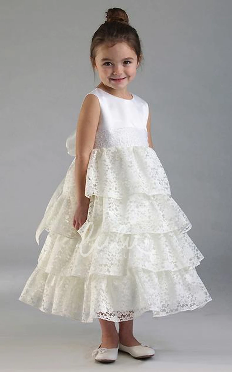 Lace Tea-Length Flower Girl Dress with Sequins Elegant 2024 Wedding Dress