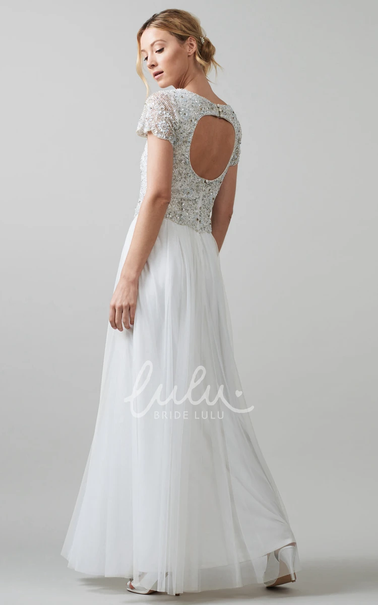 Tulle Wedding Dress with Beading Sheath V-Neck Sleeveless Sequined