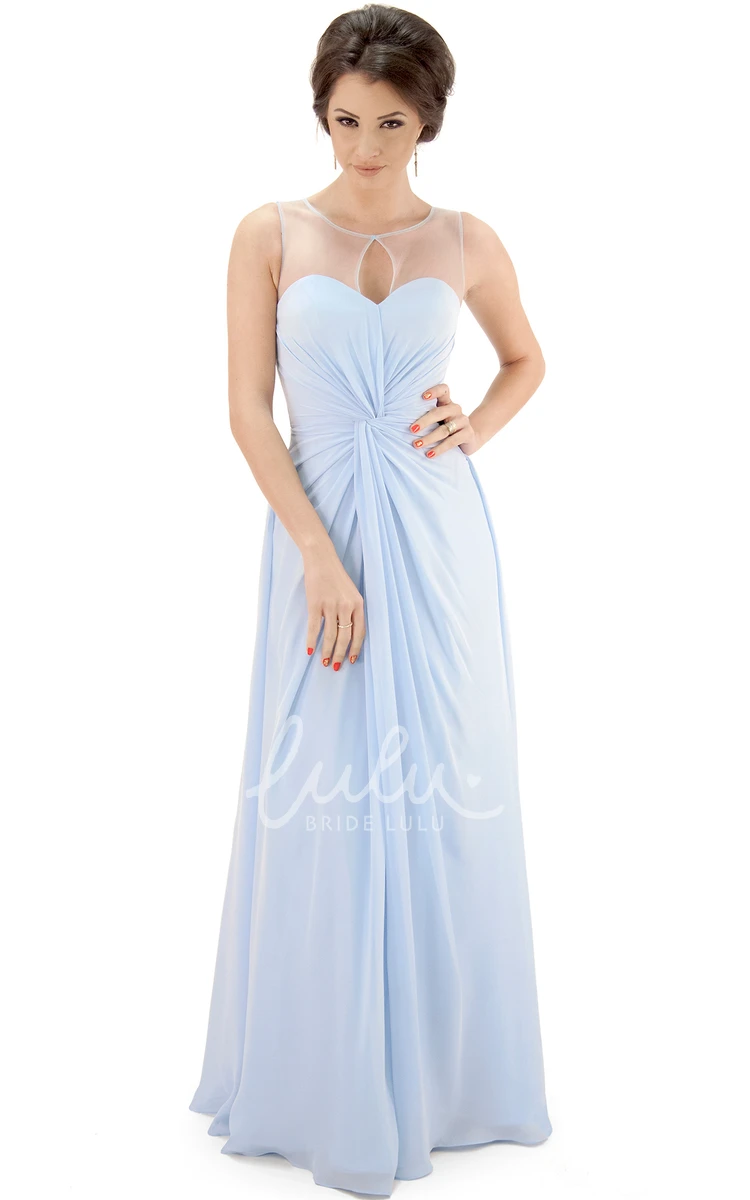 Floor-Length Scoop Ruched Chiffon Bridesmaid Dress with Illusion Modern Bridesmaid Dress