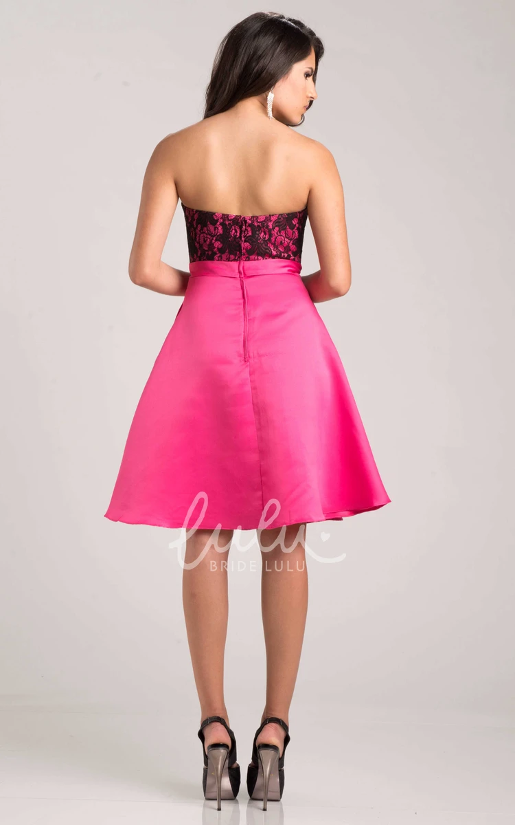 Knee-Length Satin A-Line Bridesmaid Dress with Lace Bust Sweetheart