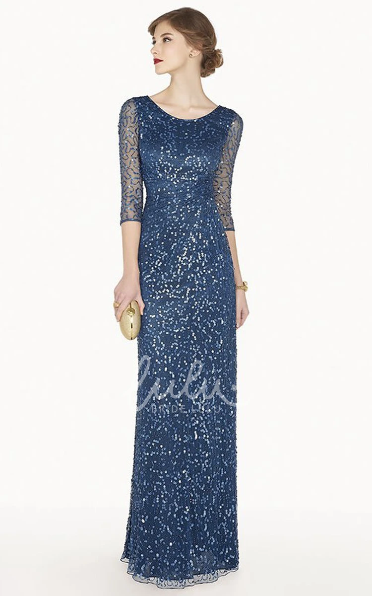 Illusion Sleeve Sequin Sheath Prom Dress with Beading Unique Bridesmaid Dress