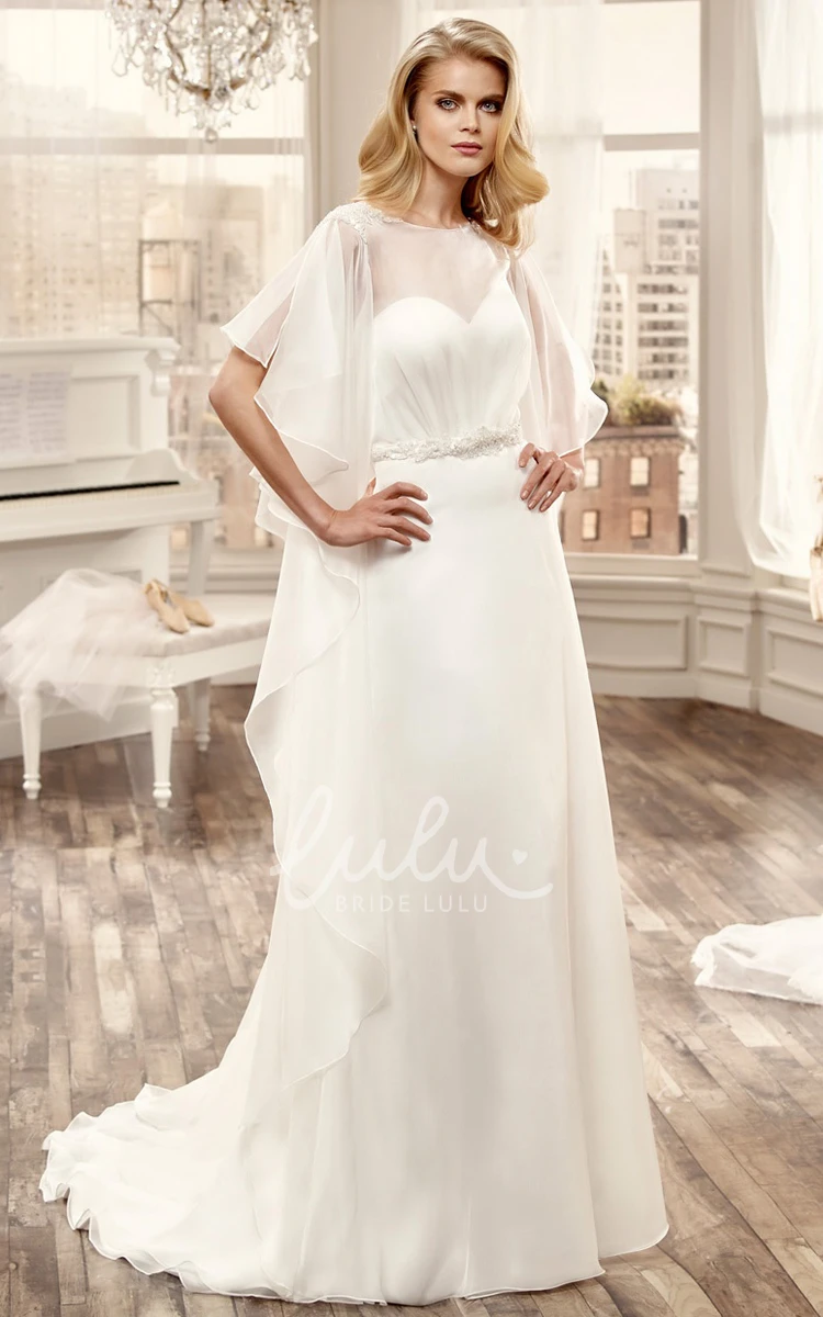 Ruched Open Back Chiffon Wedding Dress with Brush Train Modern Bridal Gown