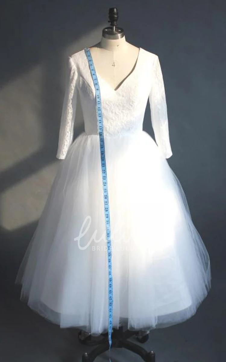 Lace A-Line Wedding Dress with V-Neck and Zipper Closure