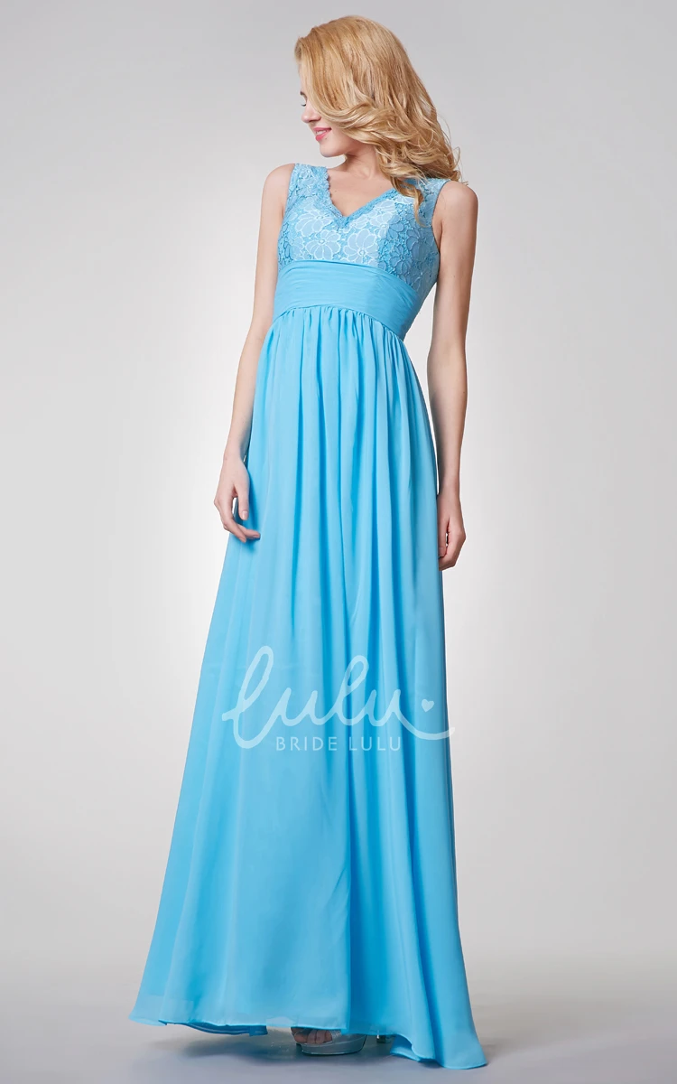 Sleeveless Lace Chiffon A-line Bridesmaid Dress Elegant and Long