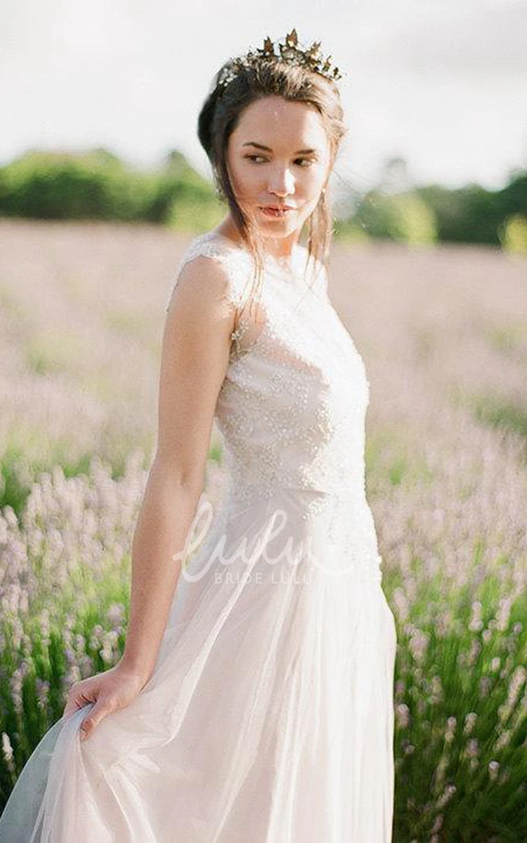 Sleeveless Tulle Wedding Dress with Beading and Jewel Neckline