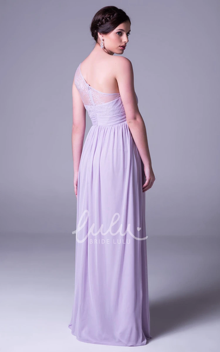 One-Shoulder Chiffon Bridesmaid Dress Empire Lace Detail