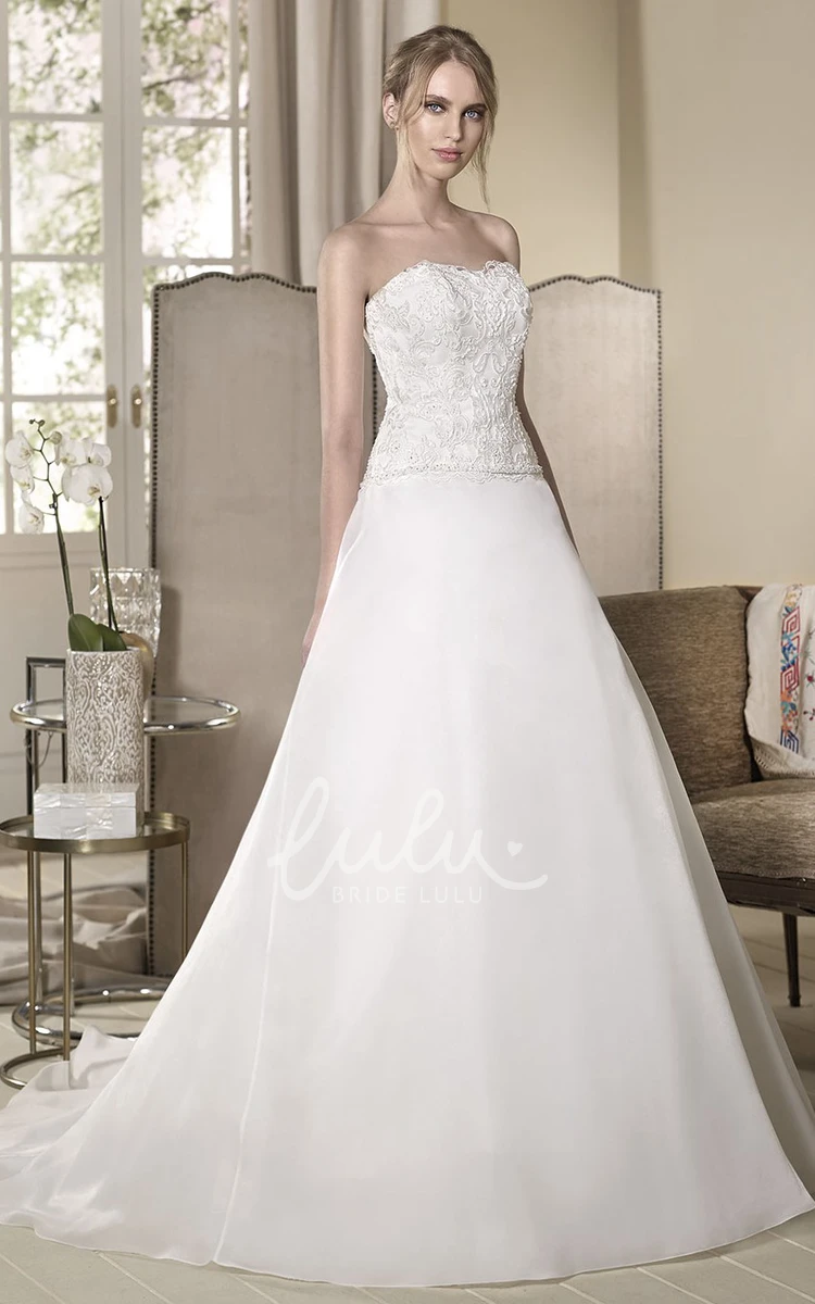 Organza Strapless A-Line Wedding Dress with Appliques