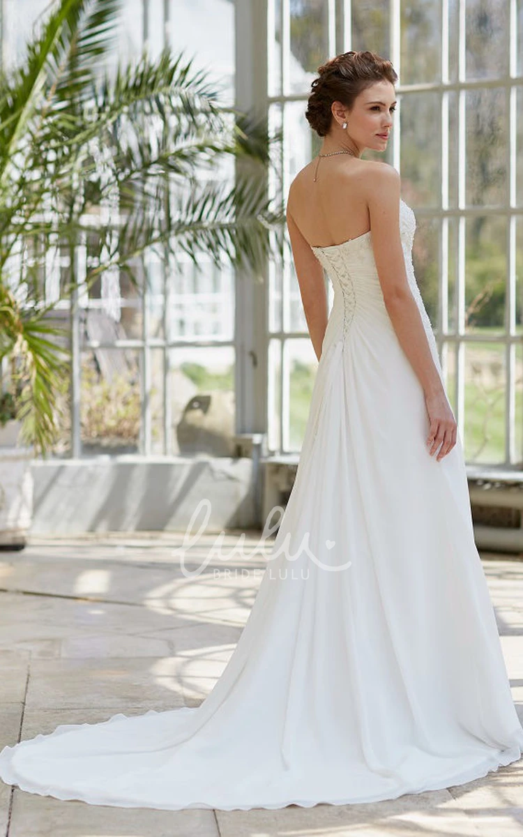 Beaded A-Line Satin Wedding Dress with Corset Back and Side Draping Floor-Length