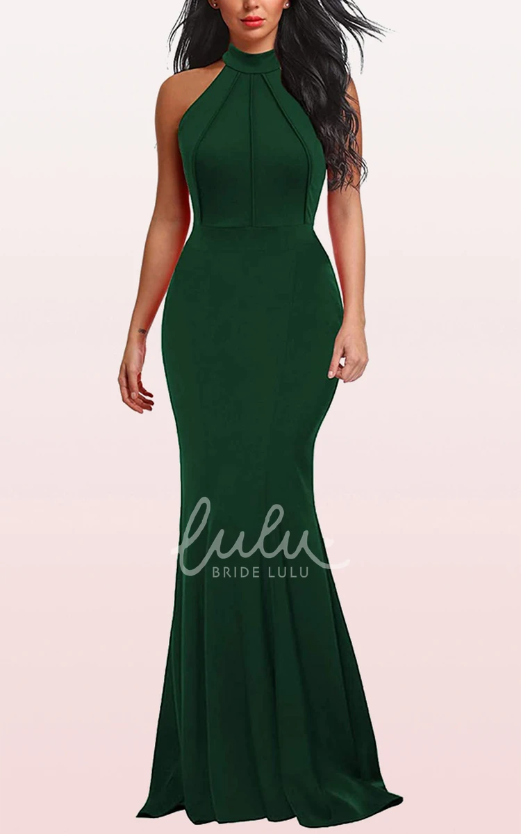 Elegant Sleeveless Jersey A Line Halter Guest Dress with Ruffles Prom Dress