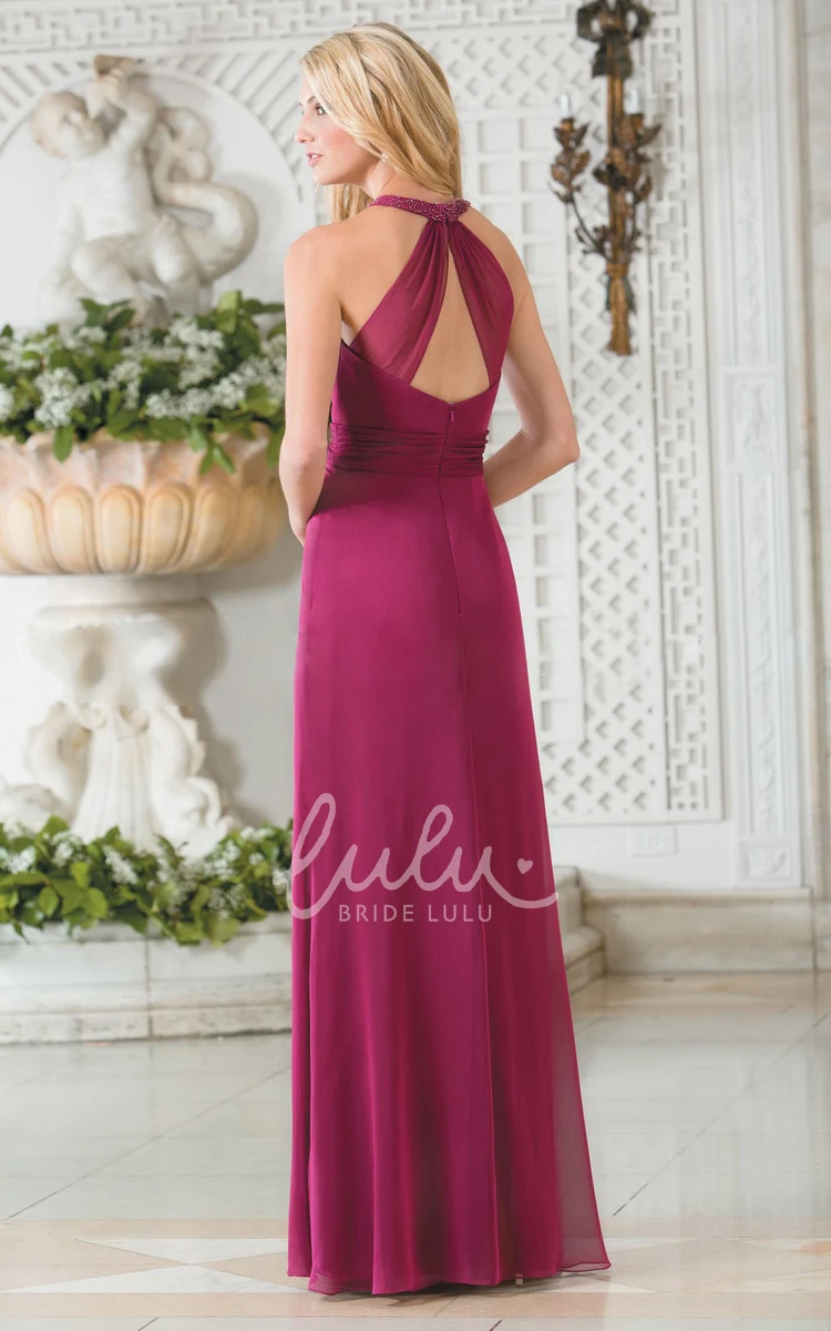 Chiffon A-Line Bridesmaid Dress with High-Neck and Keyhole Back