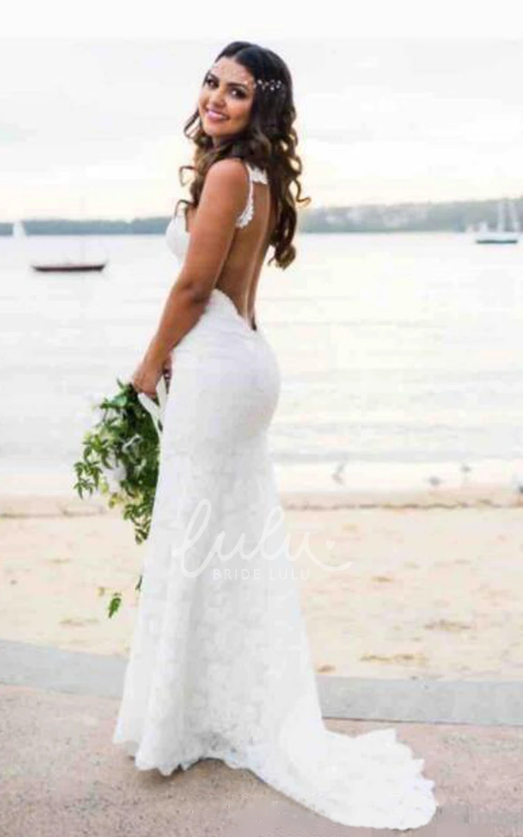 Backless Lace Spaghetti Sheath Summer Wedding Dress