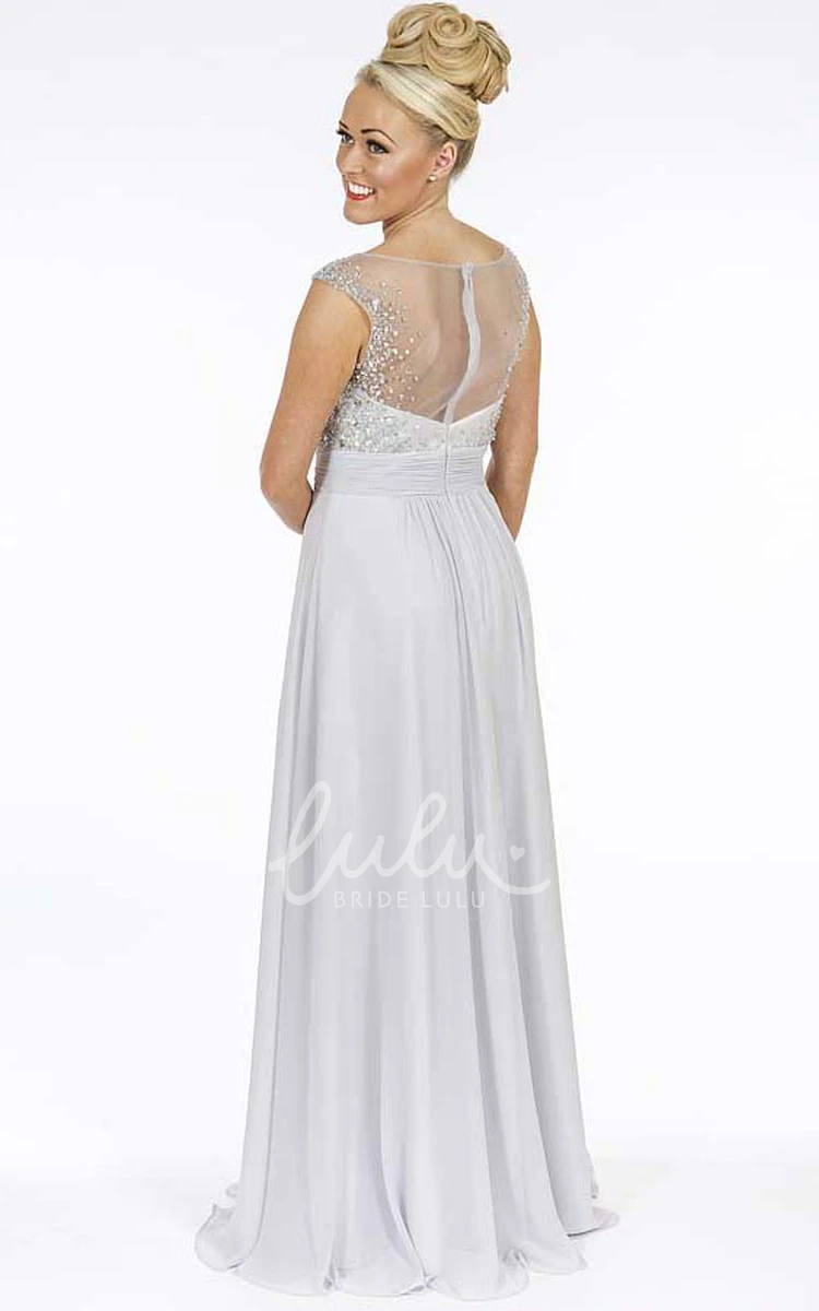 Floor-Length A-Line Chiffon Prom Dress Beaded Scoop-Neck Sleeveless